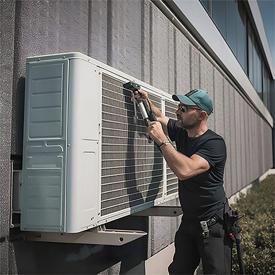 Rick's Affordable Heating & Cooling technician performs heat pump maintenance in Perrysburg, OH